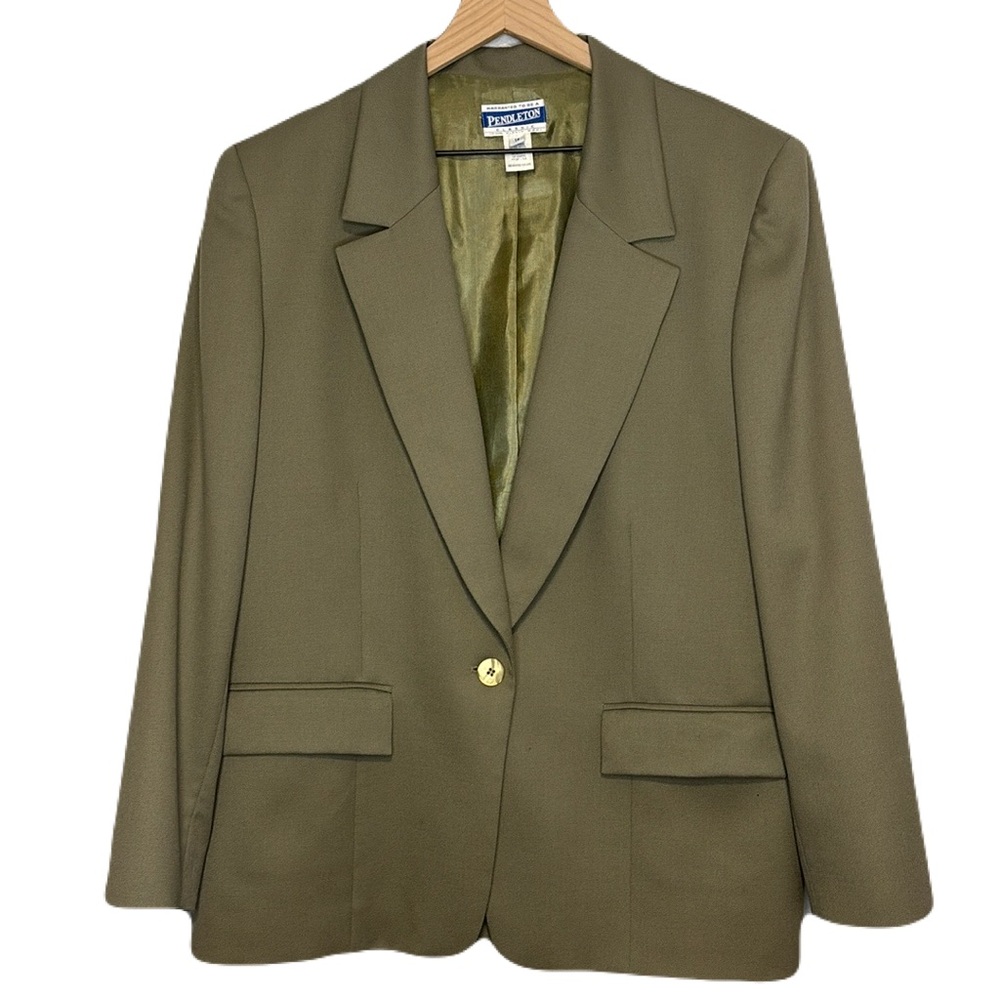 Vintage Pendleton 100% Wool Beige Minimalist Single Button Blazer Jacket 14 USA